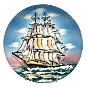 Vintage 3D Three Masted Sailing Ship 8" Souvenir Plate Japan Dee Bee Co